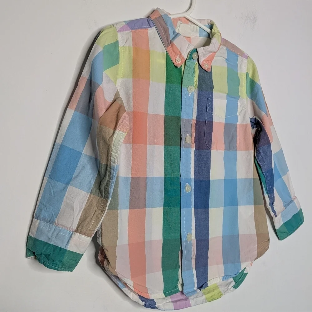 ✨3/$15 Baby GAP Peach Blue Green White Striped Long Sleeve Collared Button Up 3